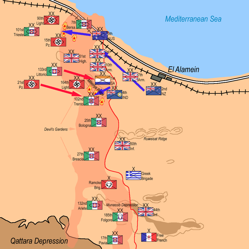 Posición de la División Aerotransportada antes de la segunda batalla de El Alamein