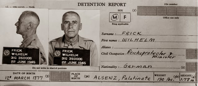 Ficha de detención de Wilhelm Frick