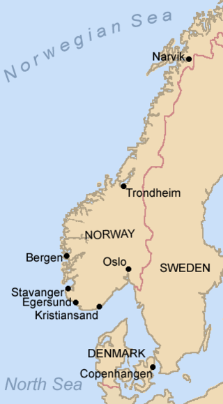 Mapa de Noruega con los objetivos de la Operación Weserübung