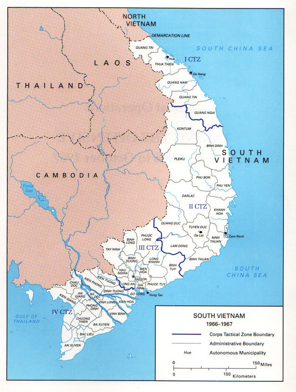 Las cuatro zonas militares de Vietnam del Sur, IVCTZ 2ª División de infantería, patrullaba la zona del Delta del Mekong, sur. IIICTZ Vung Tau, colindante con la capital Saigón, centro sur. IICTZ Nha Tra y Pleiku, el envite de la batalla en las fronteras, medio. ICTZ Da Nang, fue la principal base aérea contra el norte y Chu Lai