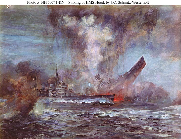 Ilustración del dramático hundimiento del HMS Hood