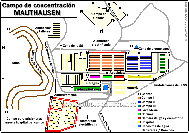 Plano del campo Mauthausen en Abril de 1945 con detalle de sus instalaciones