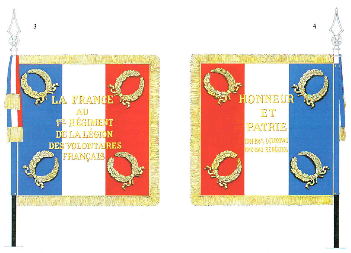 Segundo modelo del Estandarte de la Legión de Voluntarios Franceses, LVF. 3. Anverso, 4. Reverso