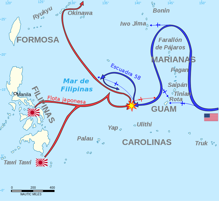 Mapa de la batalla del Mar de Filipinas