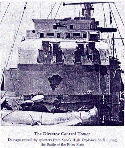 Daños en el HMS Exeter al final de la batalla