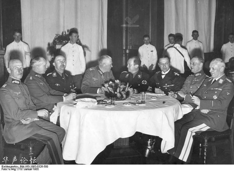 Von Leeb, von Fritsch, Himmler, Blomberg, Raeder, Rundstedt y Wachenfeld, 13 junio de 1935