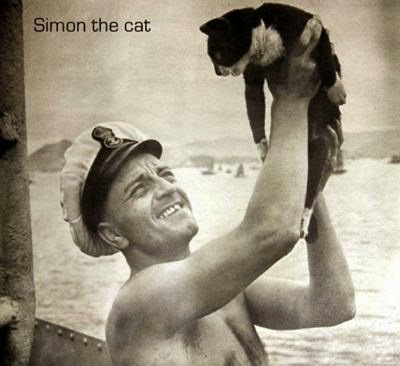 El gato Simón, herido por la explosión y metralla de un ataque de las fuerzas comunistas Chinas,durante el incidente del Yangtze, siguió sirviendo al barco cazando las ratas a pesar de estar aun herido, reconfortando y elevando la moral de la tripulación del HMS Amethyst