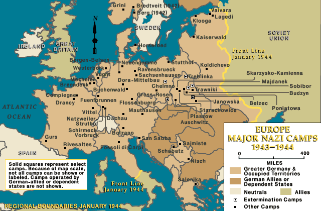 Principales campos nazis de Europa 1943 - 1944
