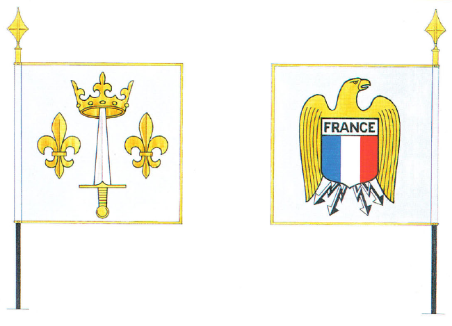 Banderín Juana de Arco, LVF Ecole des Cadres. Anverso a la izquierda, reverso a la derecha