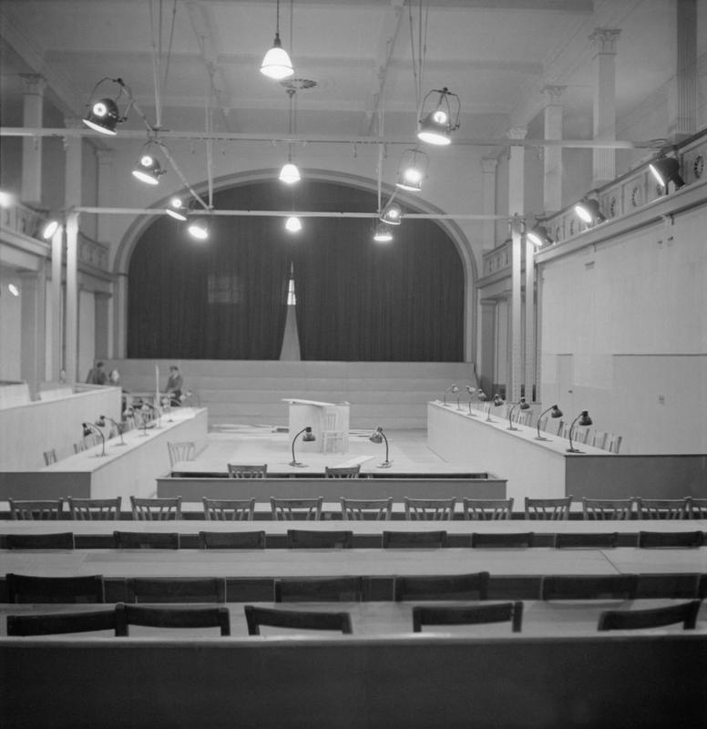 Vista de la Sala donde se celebro el Juicio de Bergen-Belsen. 10 días antes del comienzo del juicio