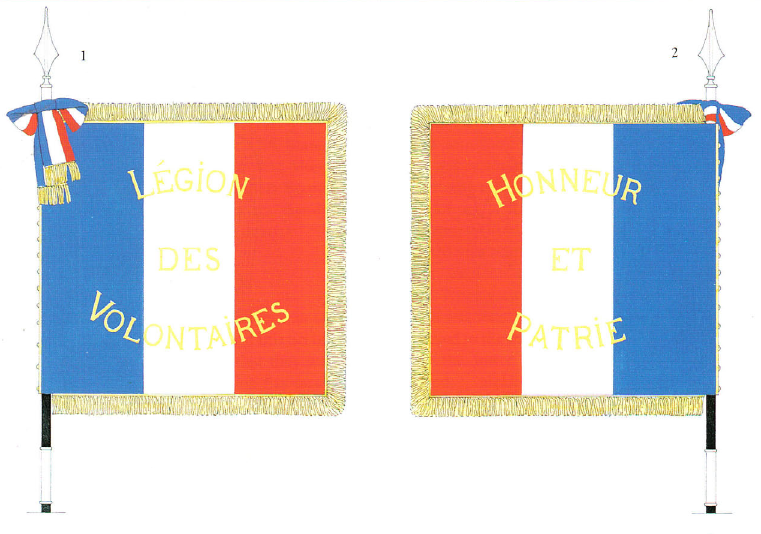 Primer modelo del Estandarte de la Legión de Voluntarios Franceses LVF. 1. Anverso, 2. Reverso