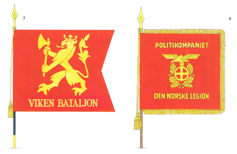 3. Banderín del Primer Batallón Viken, Legión Noruega, anverso, 4. Banderín de la Compañía Policial, Legión Noruega, anverso