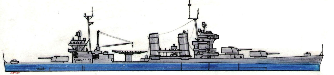 El destructor Yunagi pertenecía a la clase Kamikaze, pesaba 1.200 toneladas estándar y 1.700 toneladas a plena carga, media 102 metros de eslora y montaba 4 cañones en montajes simples de 120 mm y 6 tubos lanzatorpedos de 533 mm