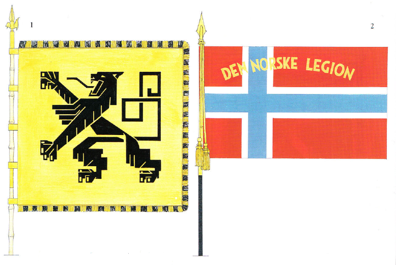 1. Estandarte de la Legión Flamenca, anverso, 2. Estandarte de la Legión Noruega, anverso