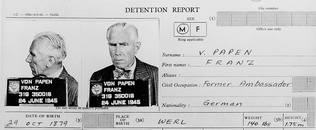 Informe de detención de Franz von Papen