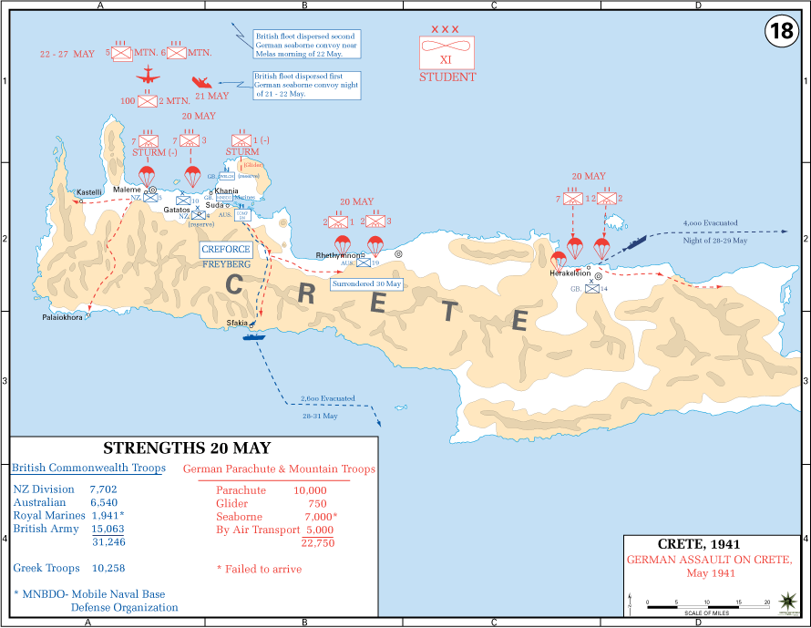 Mapa que muestra las operaciones en Creta
