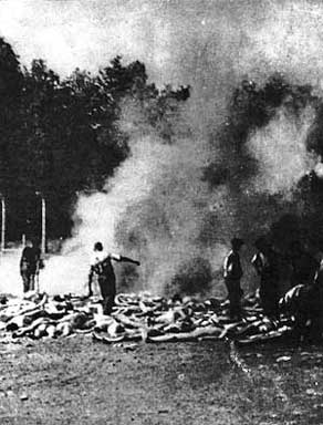Detalle del negativo 278. Incineración de cadáveres. Fotografía tomada por el Sonderkommando desde la cámara de gas