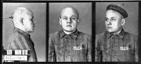 Fotos de identificación de un prisionero, acusado de homosexualidad, recientemente llegado al campo de concentración de Auschwitz, Polonia, entre 1940 y 1945
