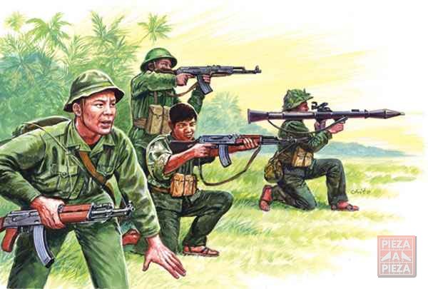 Los norvietnamitas usaron el fusil soviético AK-47 y los lanzacohetes RPG, mientras que el FNL utilizaba el mismo armamento y usaba tácticas de guerrilla, los americanos se referían a ellos como victor charlie, que es como se pronuncia las siglas VC en el alfabeto fonético de la AOCI o, de forma más abreviada charlie