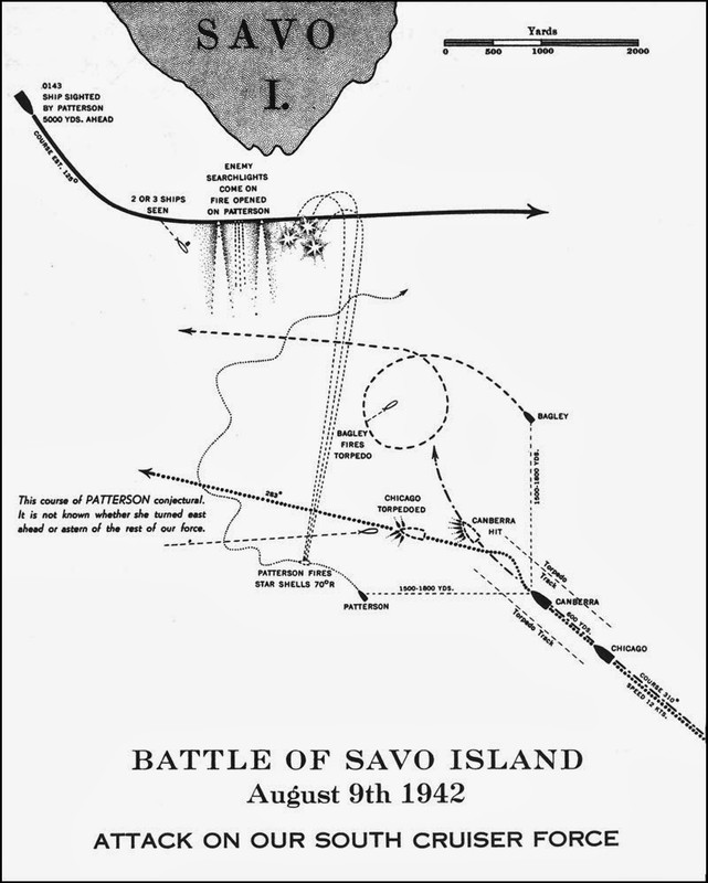 Primera fase de la batalla. La entrada de Mikawa al sur de la isla de Savo