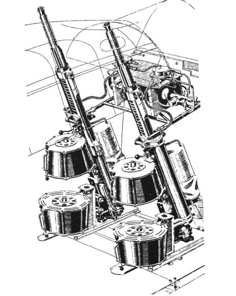 Esquema de los 2 cañones MK108 de 30 mm utilizados en la parte trasera, conocidos como Schräge Musik