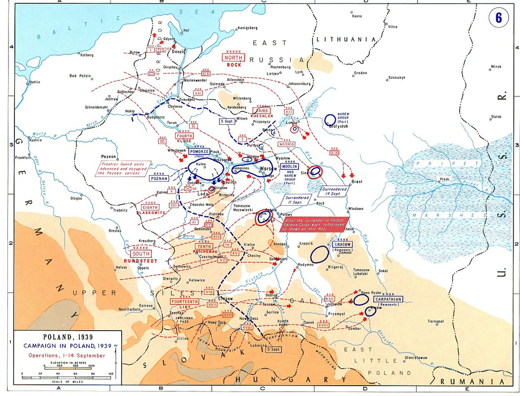 Mapa de la campaña de invasión a Polonia