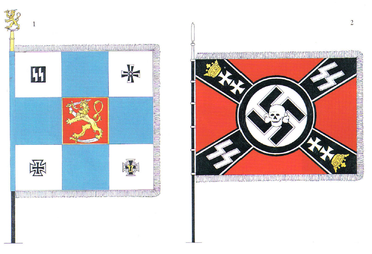 1. Banderín de la Legión de Voluntarios Fineses, anverso, 2. Banderín de la SS-Heimwehr Danzing, anverso