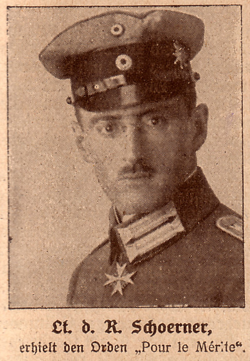 Teniente de la Reserva Fernando Schörner con motivo de la entrega de la Orden Pour le Mérite. Publicado en la revista Die Woche, número 9 1918 Teniente de la Reserva Fernando Schörner con motivo de la entrega de la Orden Pour le Mérite. Publicado en la revista Die Woche, número 9 1918