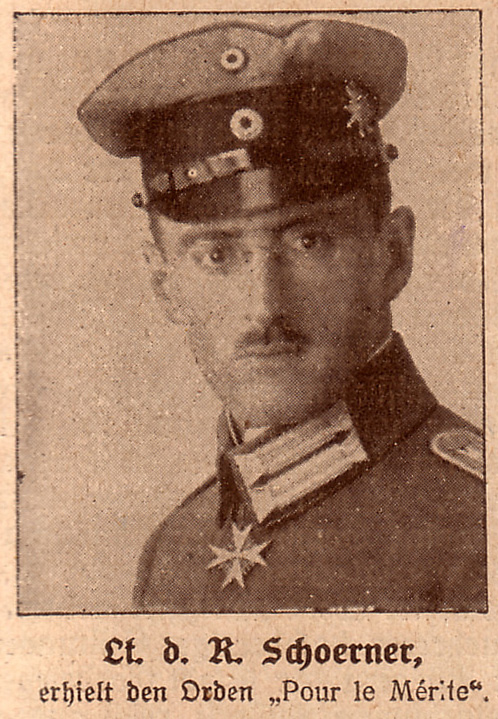 Teniente de la Reserva Fernando Schörner con motivo de la entrega de la Orden Pour le Mérite. Publicado en la revista Die Woche, número 9 1918