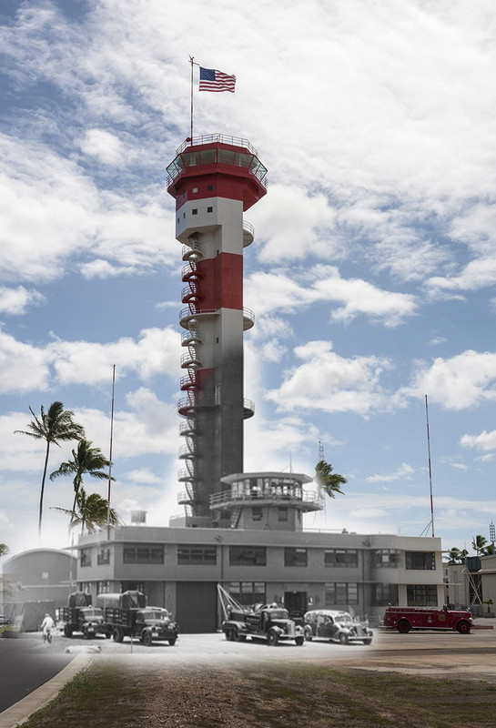 La histórica torre de control de la isla de Ford servía en 1941 para guiar a los aviones en el aeródromo de la isla. Ahora se utiliza como biblioteca de aviación