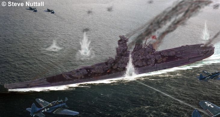 Ilustración del ataque al IJN Musashi