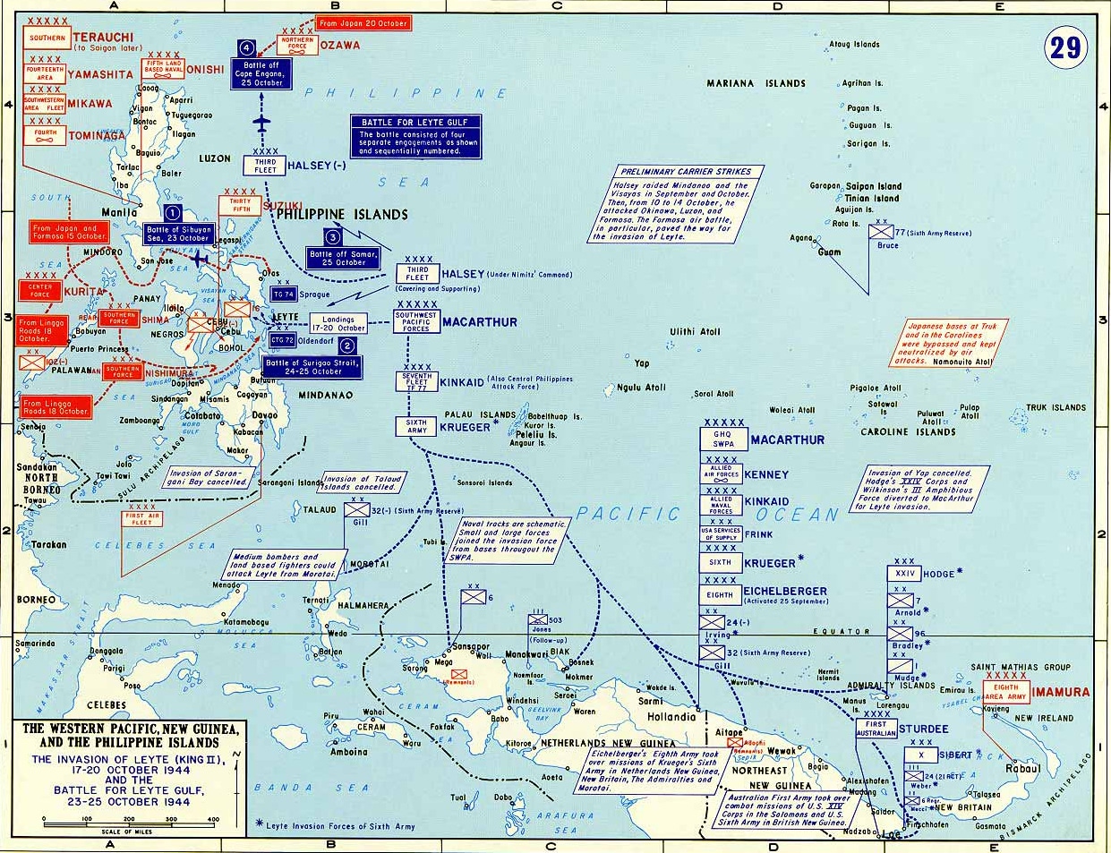 Mapa del  Pacífico Occidental. Nueva Guinea y las Filipinas