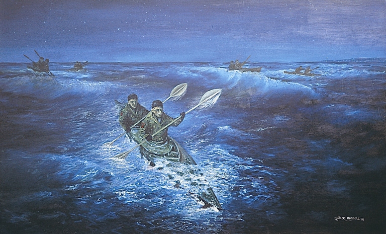 Esta pintura, es un tributo del artista plástico Jack Russell a la memoria de los 10 hombres de la operación Frankton en 1942