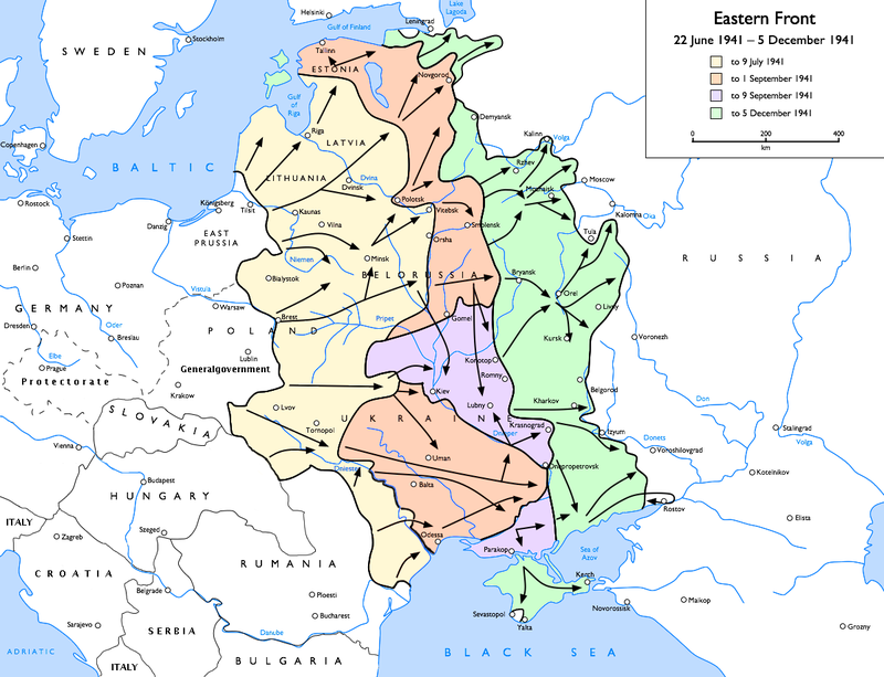 Mapa del Frente del Este del 22 de junio al 5 de diciembre de 1941