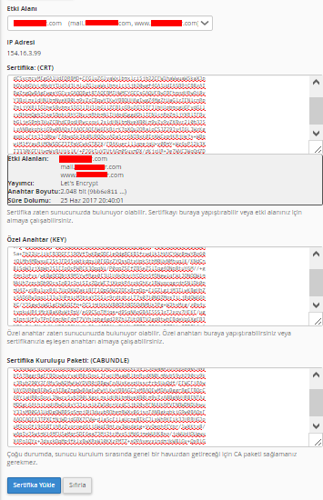 cPanel SSL Sertifikası Yükleme