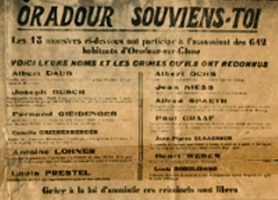 Aviso publicado en la entrada de Oradour después del juicio de 1953