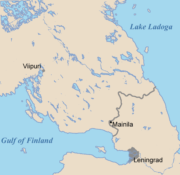 Localización de Mainila en el Istmo de Carelia