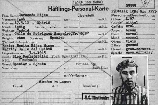 Ficha de José Cereceda, detenido en Francia y enviado a Mauthausen en 1943