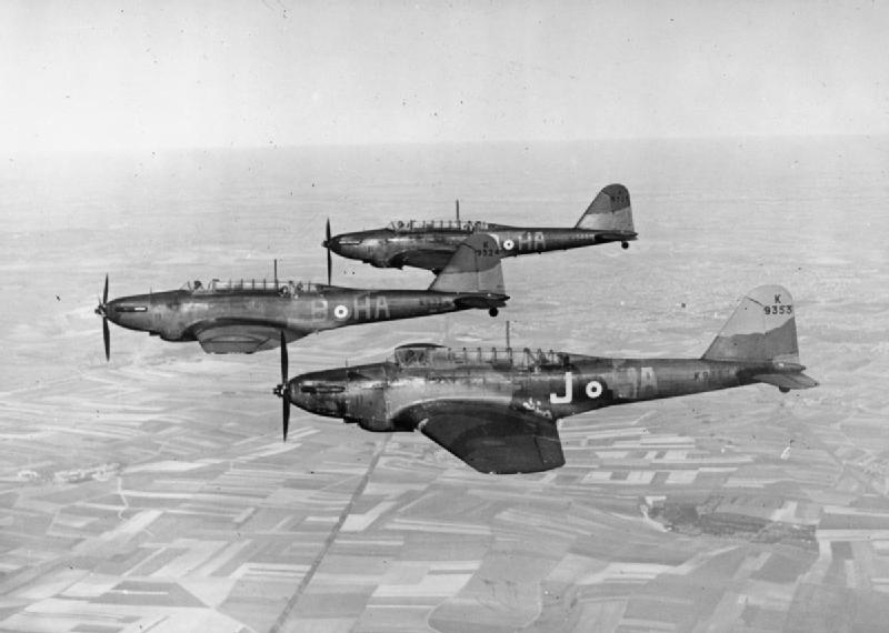 Tres Fairey Battle pertenecientes al EscuadrÃ³n NÂº 218 de la RAF No. 218, Francia, en 1940