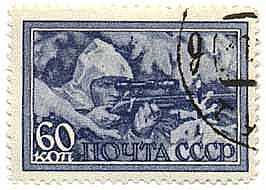Timbre postal mostrando a Pavlichenko de 1943