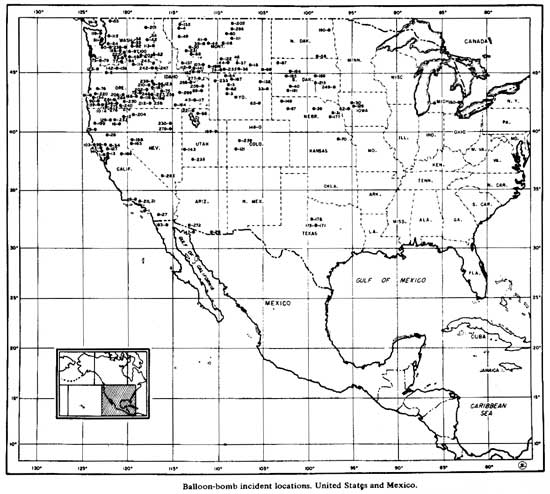 Mapa de Estados Unidos con los lugares donde cayeron los globos