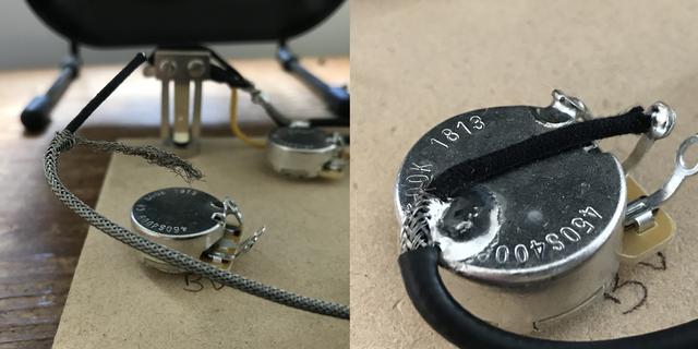 soldering guitar pickup braided wire to volume