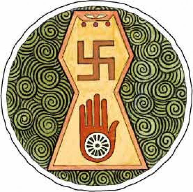 Este es el símbolo oficial del Jainismo, conocido como Jain Prateek Chihna. Este símbolo Jain fue acordado por todas las sectas Jain 