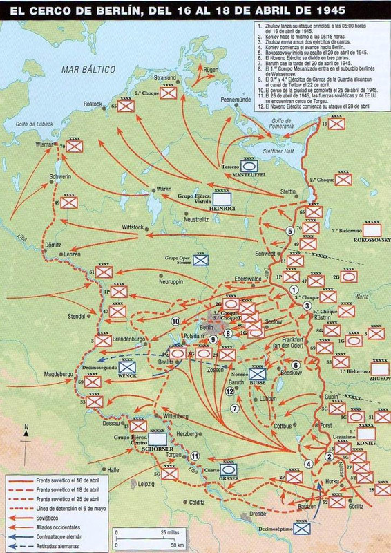 Mapa del cerco de Berlín, del 16 al 18 de abril de 1945