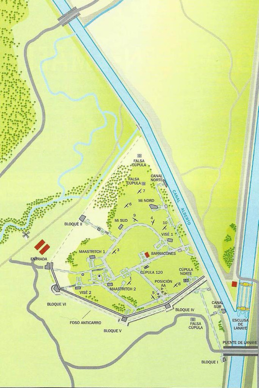 Mapa de Eben Emael. El canal Alberto