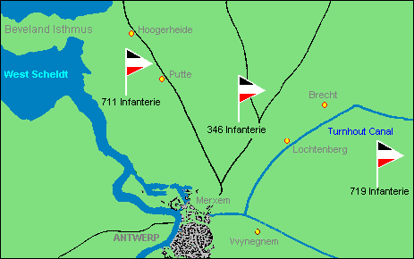 Posición de la división en mayo de 1945, mes en el que se entregó a los aliados al norte de Amberes