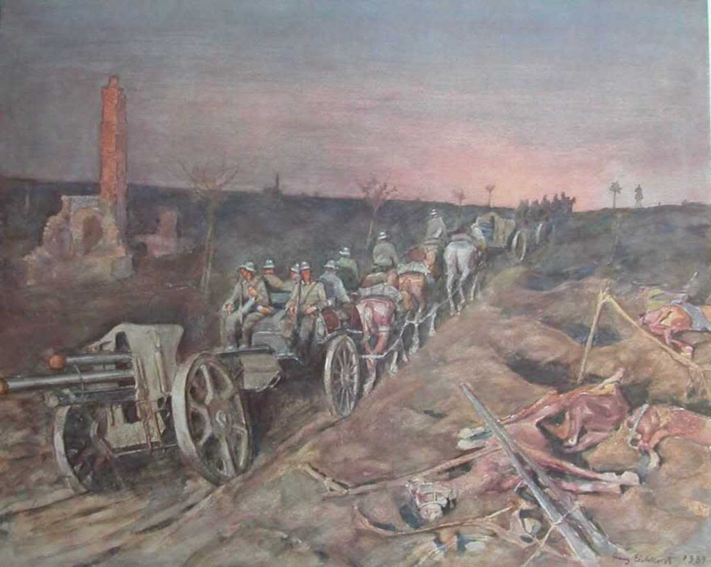 Artillería germana avanzando en Polonia, por Franz Eichhorst