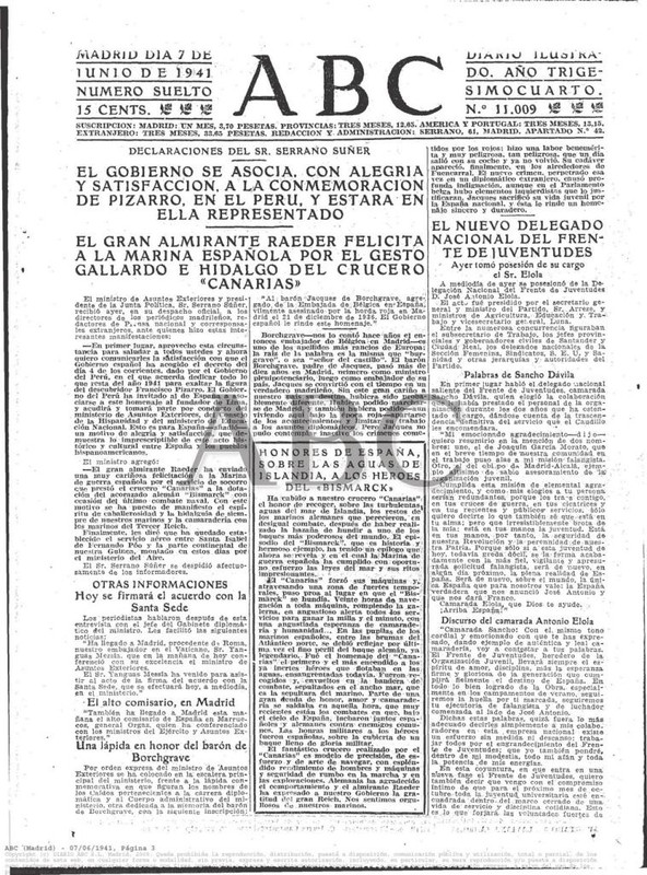 Portada del diario ABC del 7 de junio de 1941