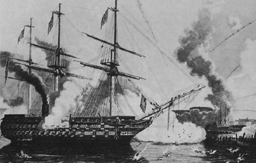 El navío de línea británico HMS Agamemnon bombardeando Sebastopol el 17 de octubre 1854
