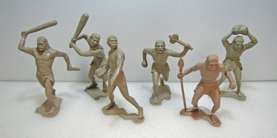 1963 Vintage Louis Marx Cavemen Action Figures 6 Lot of 3 Prehistoric  Caveman